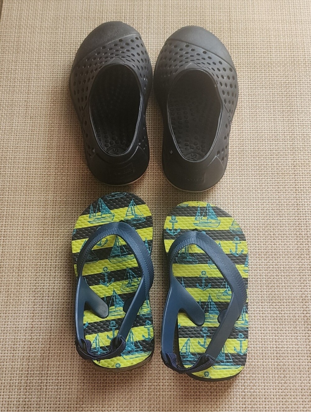 Bundle Of Toms Slip-Ons and Striped Flip Flops